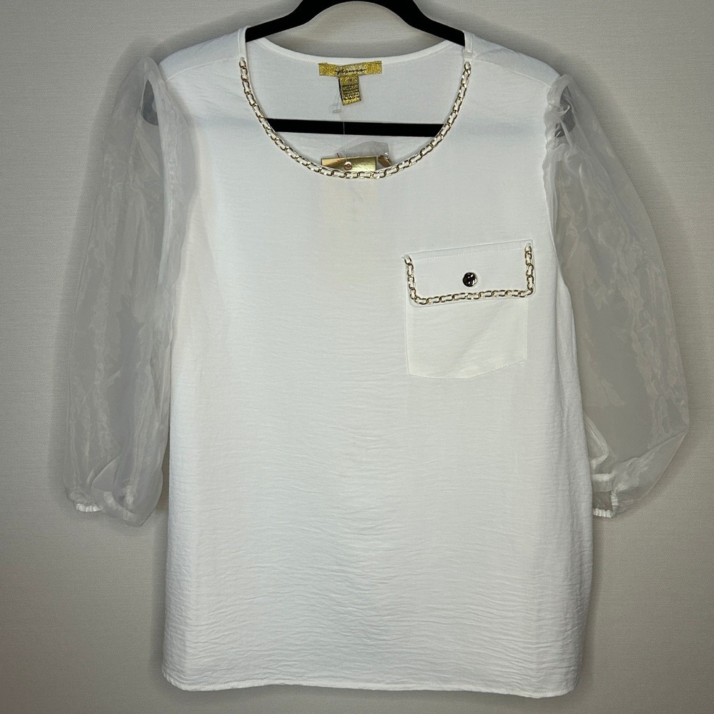 Love Forever‎ White Sheer Puff Sleeve Top 1X NWT Bridal Shower Rehearsal Party